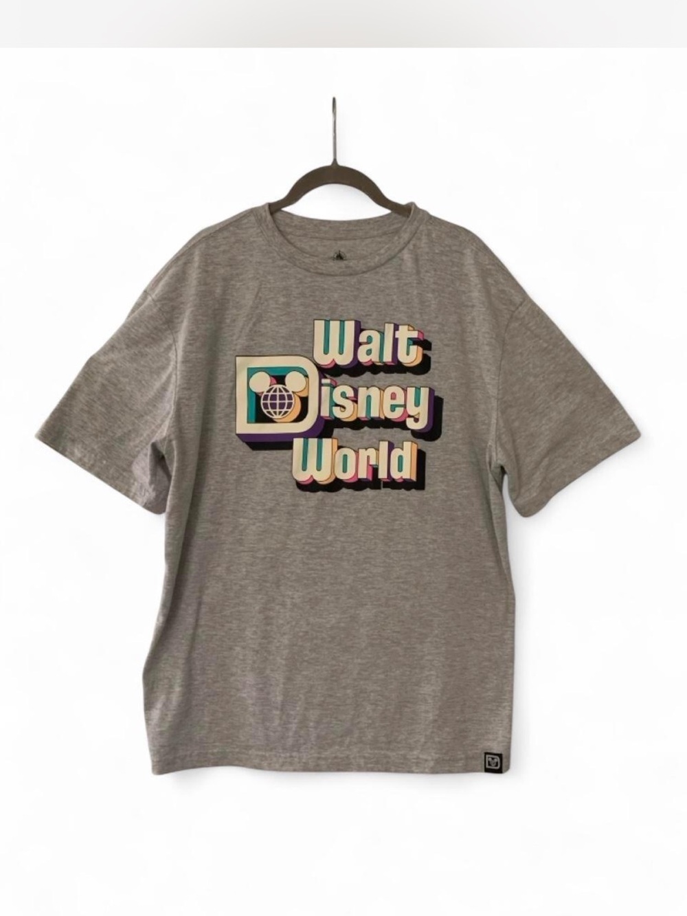 Disney Gray Tee with Multicolor Retro Walt Disney World Logo